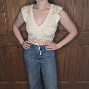 Cream Knit Cropped Top